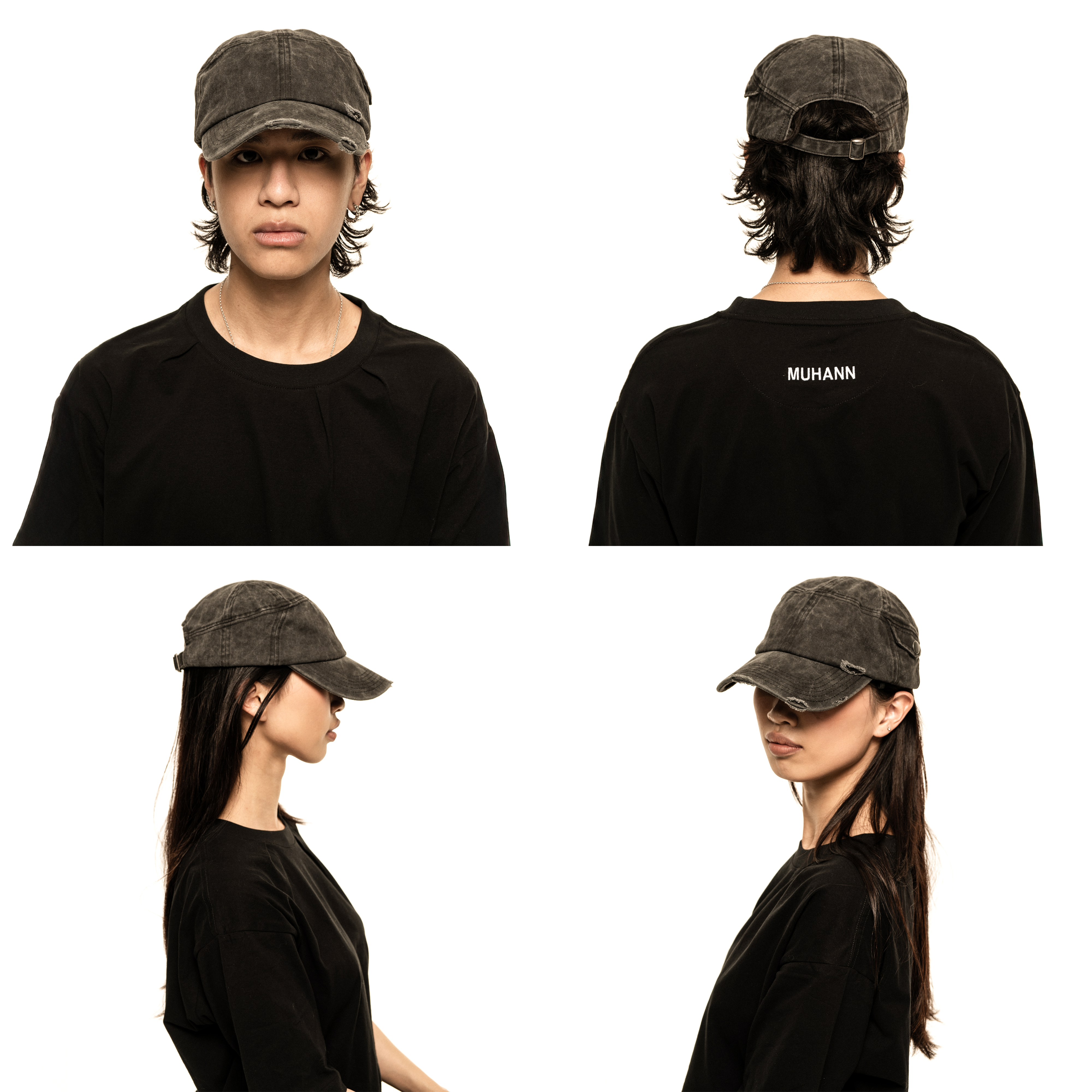 12-PANEL CAP IN WASHED BLACK